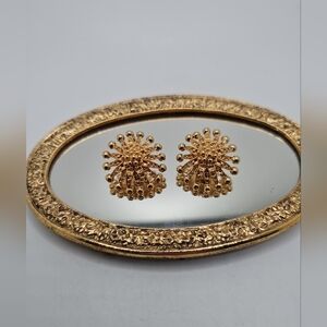 Vintage Starburts Beaded Monet Goldtone Clip On Earrings